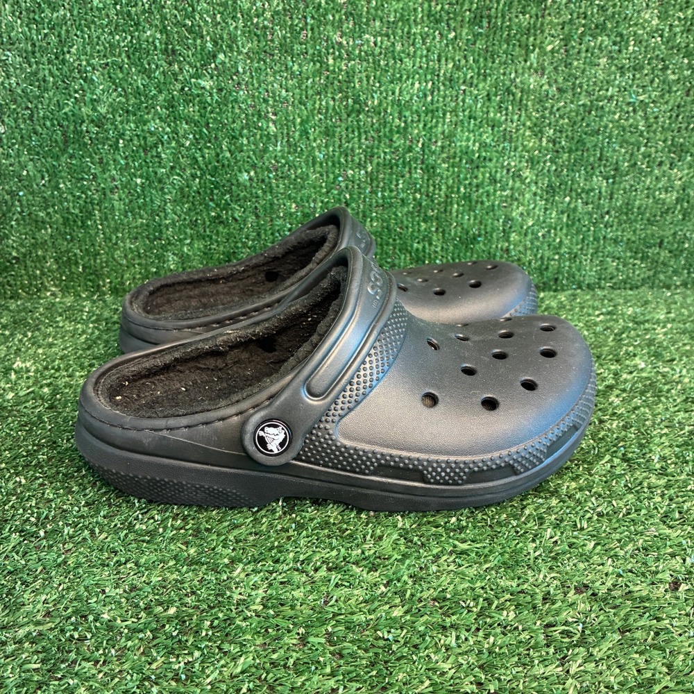 Crocs Classic Lined Cozy Fuzz Comfort Slip On Mules Clogs Black Womens 6(Mens 4)
